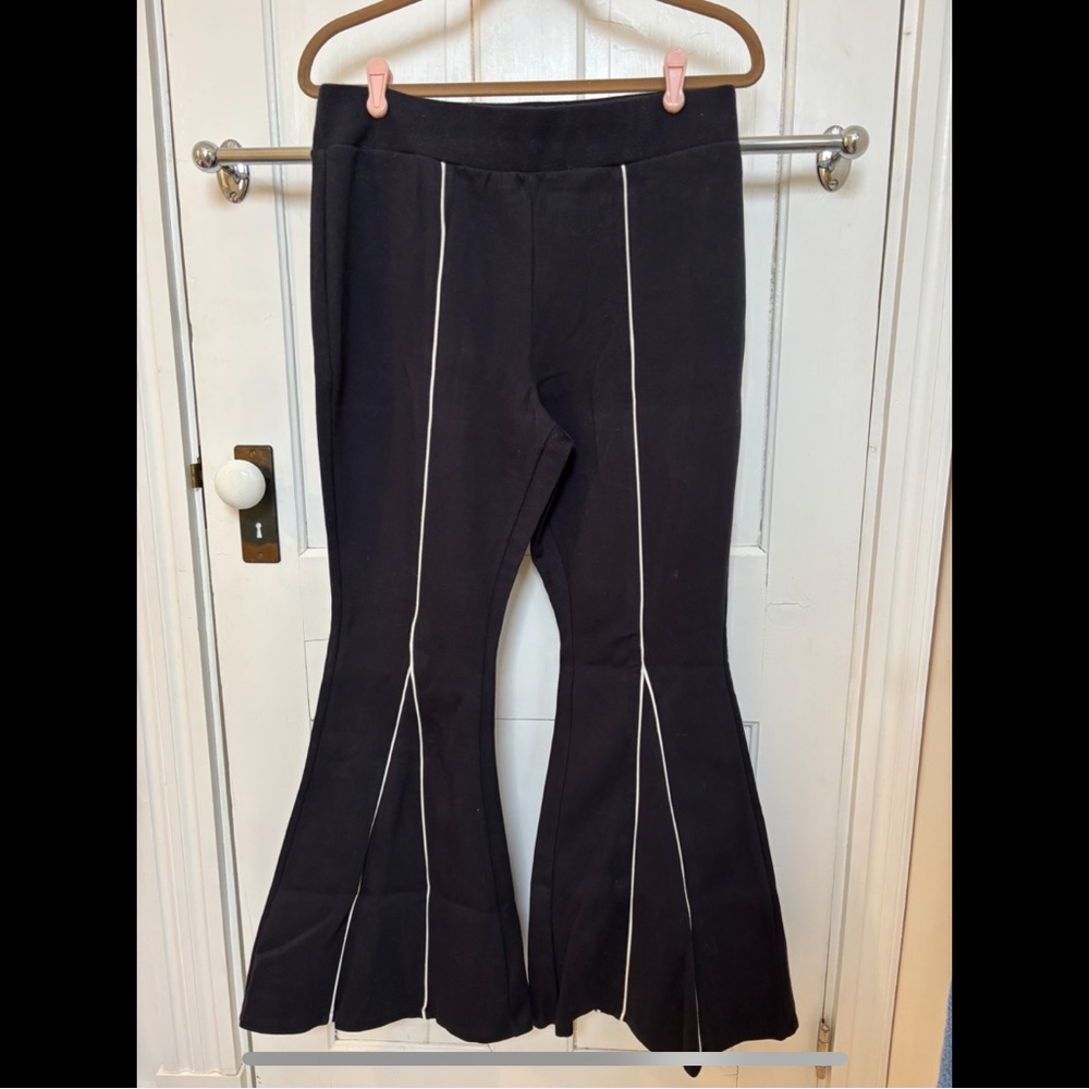 Black Flared Pants with White Stitching